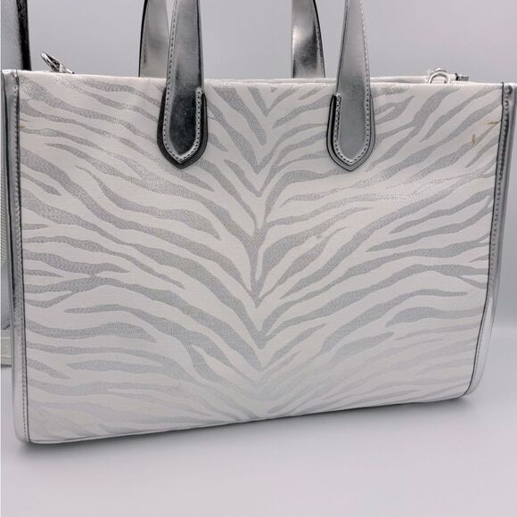 Michael Kors Silver Metallic Gigi Zebra Print Large Grab Tote Bag purse NWT - Picture 16 of 16